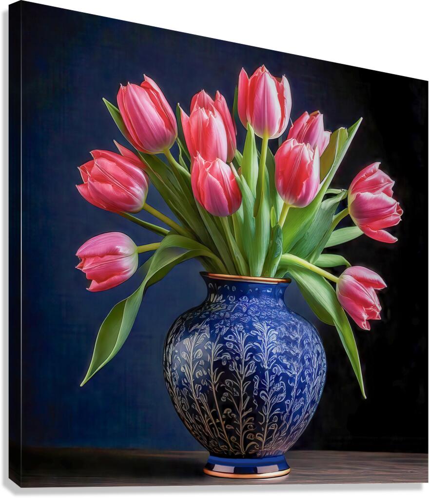 Red Tulips in Blue Canvas Print