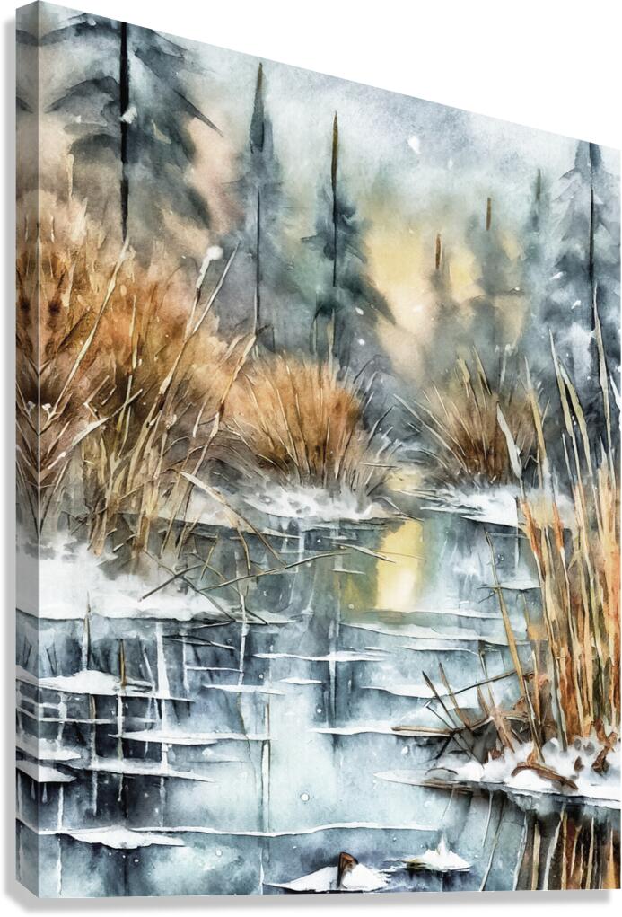 Frozen Marshes and Forest Canvas Print