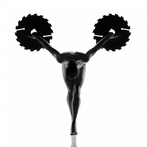 Nude woman with saw blade 5