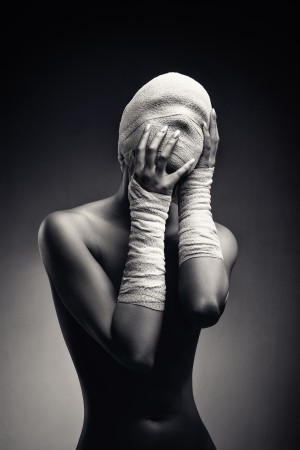 Woman in bandages