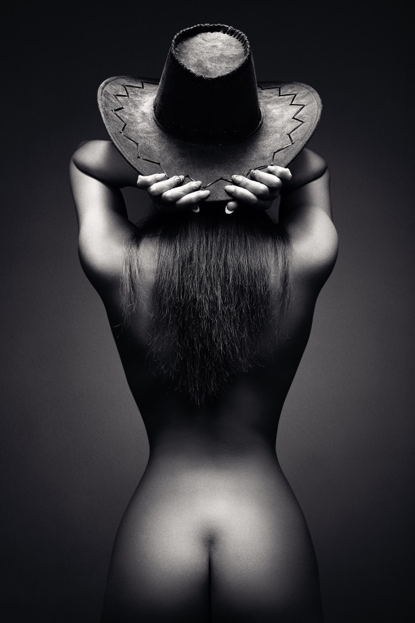 Nude woman cowboy hat 2 by Johan Swanepoel