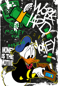 Need Money for Porsche – Urban Donald Duck Street Art by Daveschloffiart
