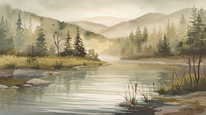 a serene watercolor style landscape pain SYJ7Aguo