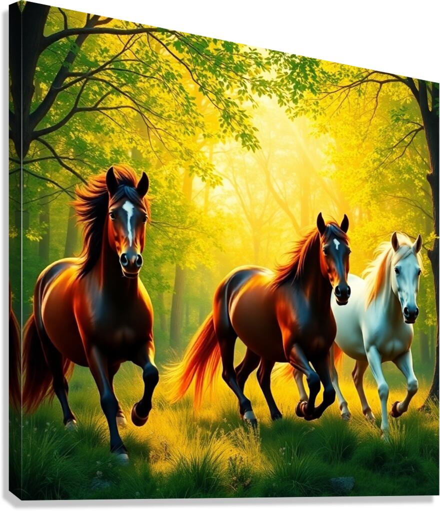 Bright vibrant colors depicting wild horses in a Canvas Print