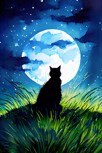 Full Moon And Cat Silhouette 
