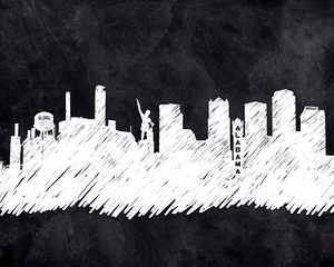 Birmingham Alabama Skyline Depicted in Chalkboard Style Art