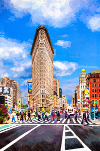 The Iconic Flatiron in Manhattan - New York City - Busy Afternoon