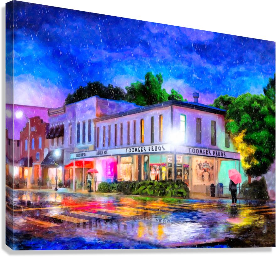 Downtown Auburn Alabama On A Rainy Night - View From Toomers Corner Canvas Print