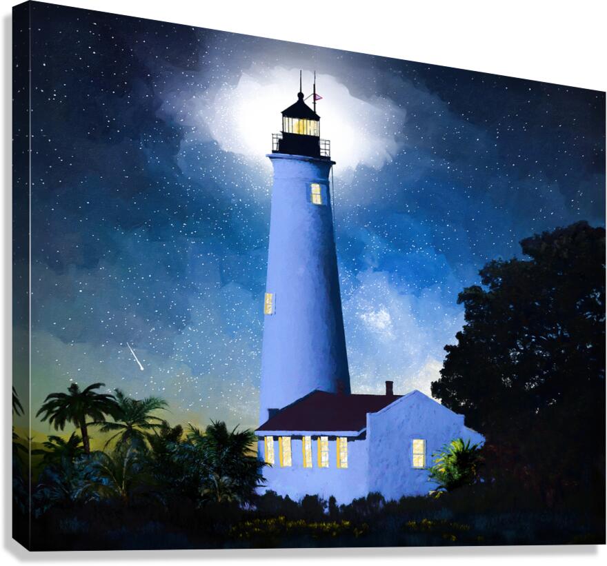Night Time View of St Marks Lighthouse - Florida Coast Landscape Canvas Print