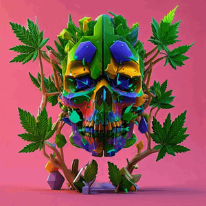 Skull and cannabis statue 