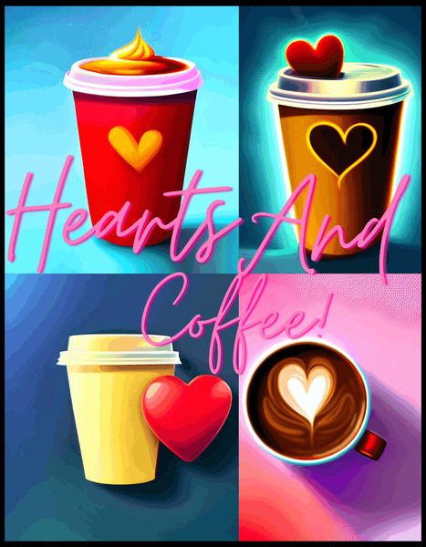 hearts and coffee Print