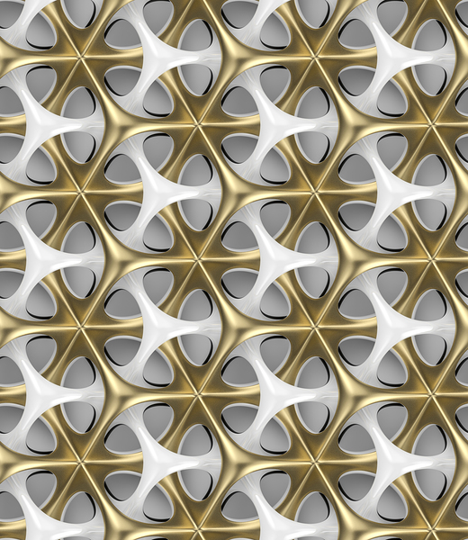 Futuristic grid white and gold metal shapes on white background by ADDICTIVE STOCK