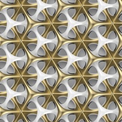 Futuristic grid white and gold metal shapes on white background