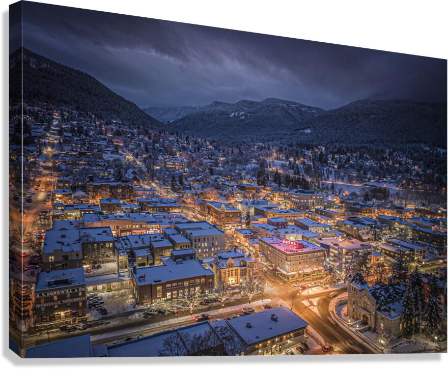 Downtown Winter Night Canvas Print