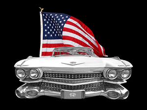1959 Cadillac with US Flag