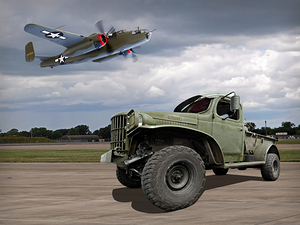 B-25 Mitchell Bomber with Dodge WW2 Military Truck