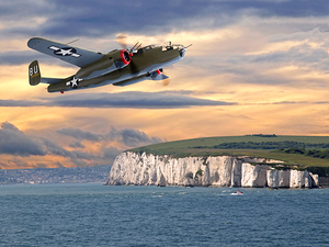 Mission Complete B-25 Over White Cliffs of Dover