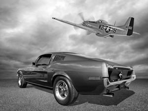 p51 with 1968 Mustang Black and White