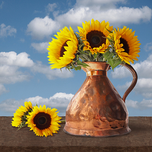 Sunflowers in Antique Copper Pitcher Square