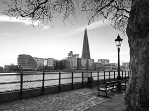 Thames Embankment and Shard London Black and White