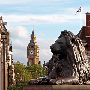 Trafalgar Square Lion with Big Ben