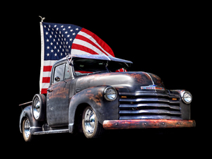 Rusty 1951 Chevy Truck With US Flag