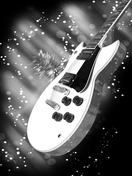 Cosmic Sounds Black and White Electric Guitar Print