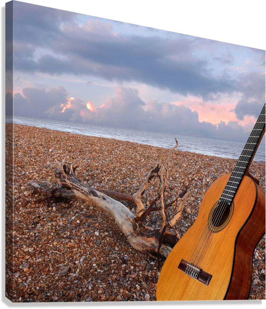 Guitar Serenade on the Beach Square Canvas Print