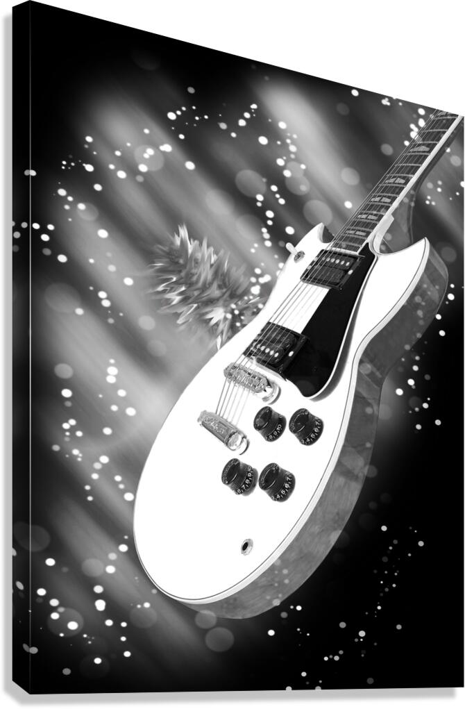 Cosmic Sounds Black and White Electric Guitar Canvas Print