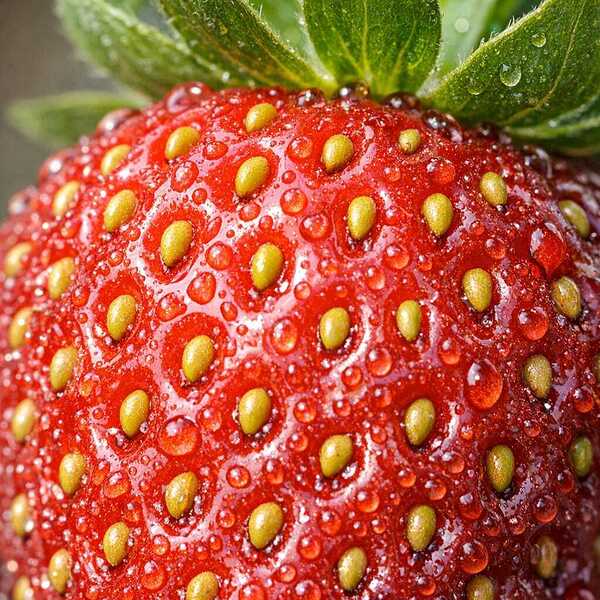 Juicy Strawberry Macro with Water Droplets – Fresh Fruit Close-Up Photography by Yayadesign