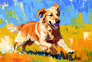 Joyful Golden Retriever Running in Sunlight