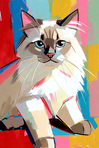 Vibrant Ragdoll Cat Portrait - Abstract Pop Art Style