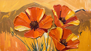 Vibrant Textured Orange Poppies - Floral Landscape Art