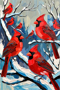 Winter Cardinals in Snowfall