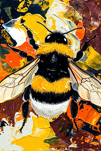 Abstract Bumblebee Garden - Vibrant Textured Bee Art