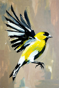 Dynamic American Goldfinch in Flight - Bold Abstract Bird Painting
