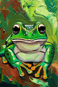 Vibrant Green Tree Frog Impasto