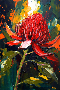 Vibrant Australian Waratah Bloom - Red Floral Art