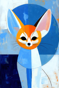 Geometric Fennec Fox in Blue and Orange