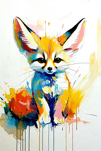 Watercolor Splash Fennec Fox Portrait