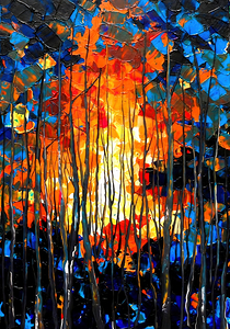 Abstract Sunset Forest - Vibrant Textured Nature Landscape