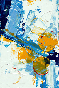 Abstract Summer Bubbles - Blue Orange White Wall Art