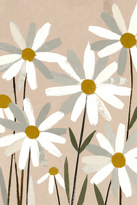 Wild Daisy Meadow Abstract Art - Neutral Boho Floral Painting