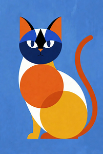 Modern Minimalist Ragdoll Cat Art - Vivid Geometric Portrait