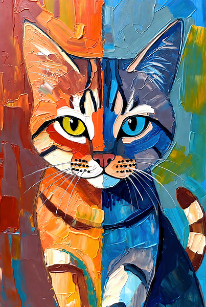Vibrant Split Face Chimera Cat Portrait by Chris Butler