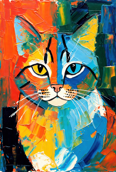 Vibrant Split-Color Feline Portrait by Chris Butler