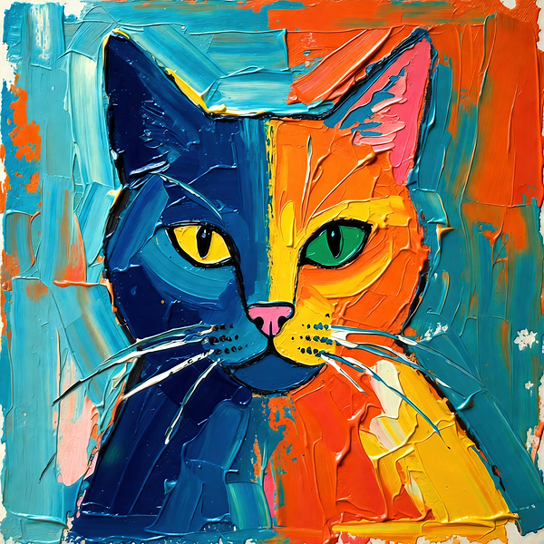 Vibrant Split Face Cat Portrait by Chris Butler