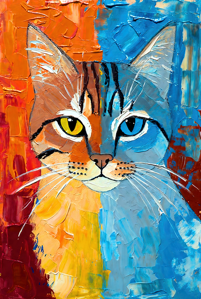 Vibrant Split-Face Cat Portrait Téléchargement Numérique