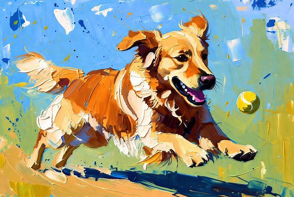 Joyful Golden Retriever Chasing Ball by Chris Butler