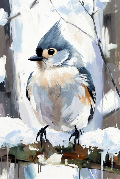 Charming Tufted Titmouse Winter Art by Chris Butler
